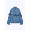 Spring New Women clothes French style Strap Decoration Long sleeve With Belt Lapel Denim Jacket 8197072