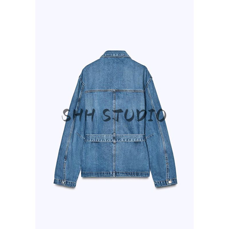 Spring New Women clothes French style Strap Decoration Long sleeve With Belt Lapel Denim Jacket 8197072