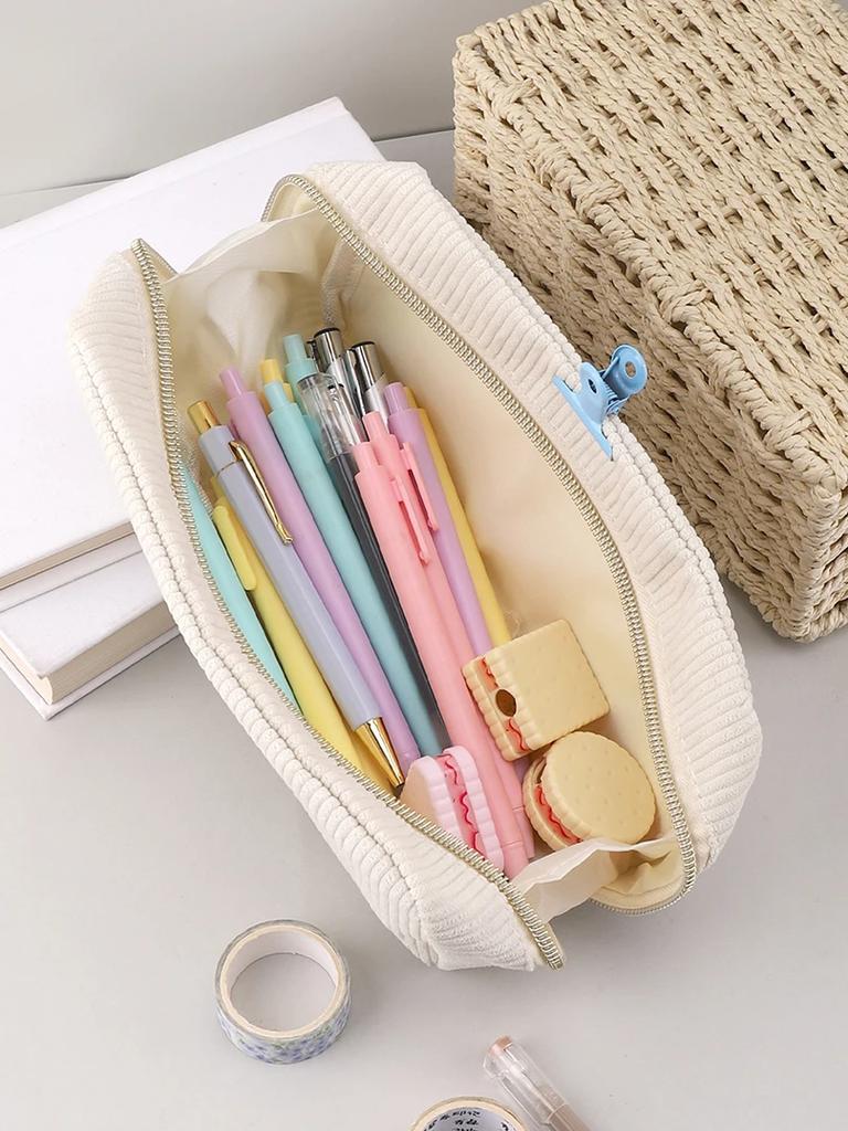 Corduroy Pencil Case Large Capacity Pencil Cases Stationery Solid Color Makeup Bag Trousse Kawaii School Supplies Pencil Pouch
