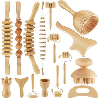 Masážní nástroje 16 v 1 Wood Therapy Masážní nástroje Dřevěný masážní přístroj pro tvarování postavy Sada masážních nástrojů Dřevo Terapeutické nástroje pro úlevu od bolesti svalů těla