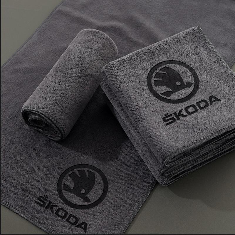 BATW7 For Skoda Octavia Fabia Superb Yeti Enyaq New Coral Fleece Car Wash Towel Drying Cloth Cleaning Towels Car Interior Accessories