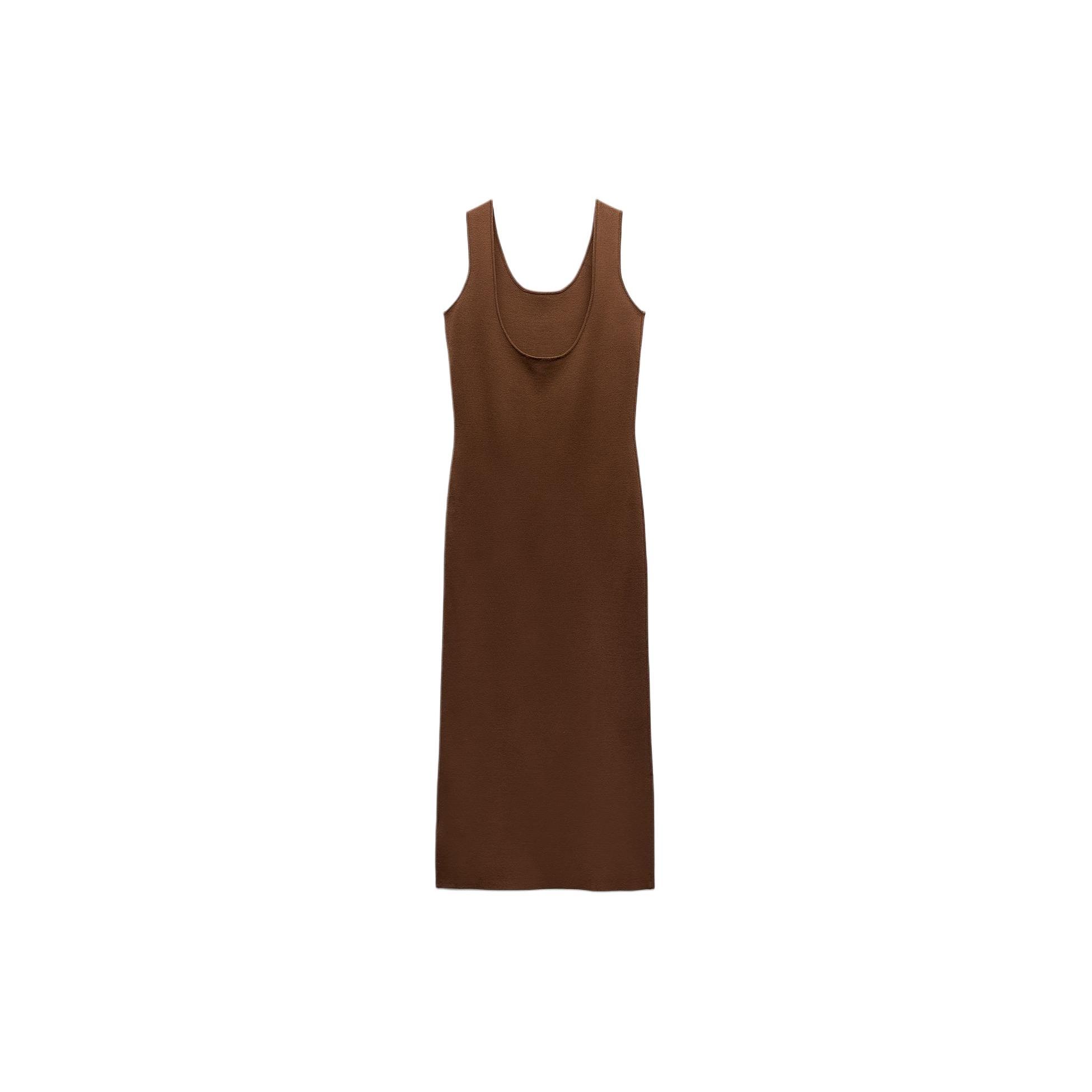 

Zara Solid Color Simple Knit Sleeveless Dress Women dresses Brown 3920033 700 S