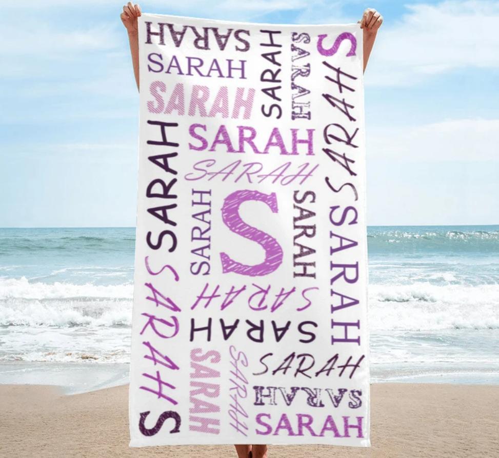 Custom Name Beach Towel ,Personalized Beach Towels, Custom Text Hand Towel,Custom Pool Travel Beach and Bath Towels for Kids