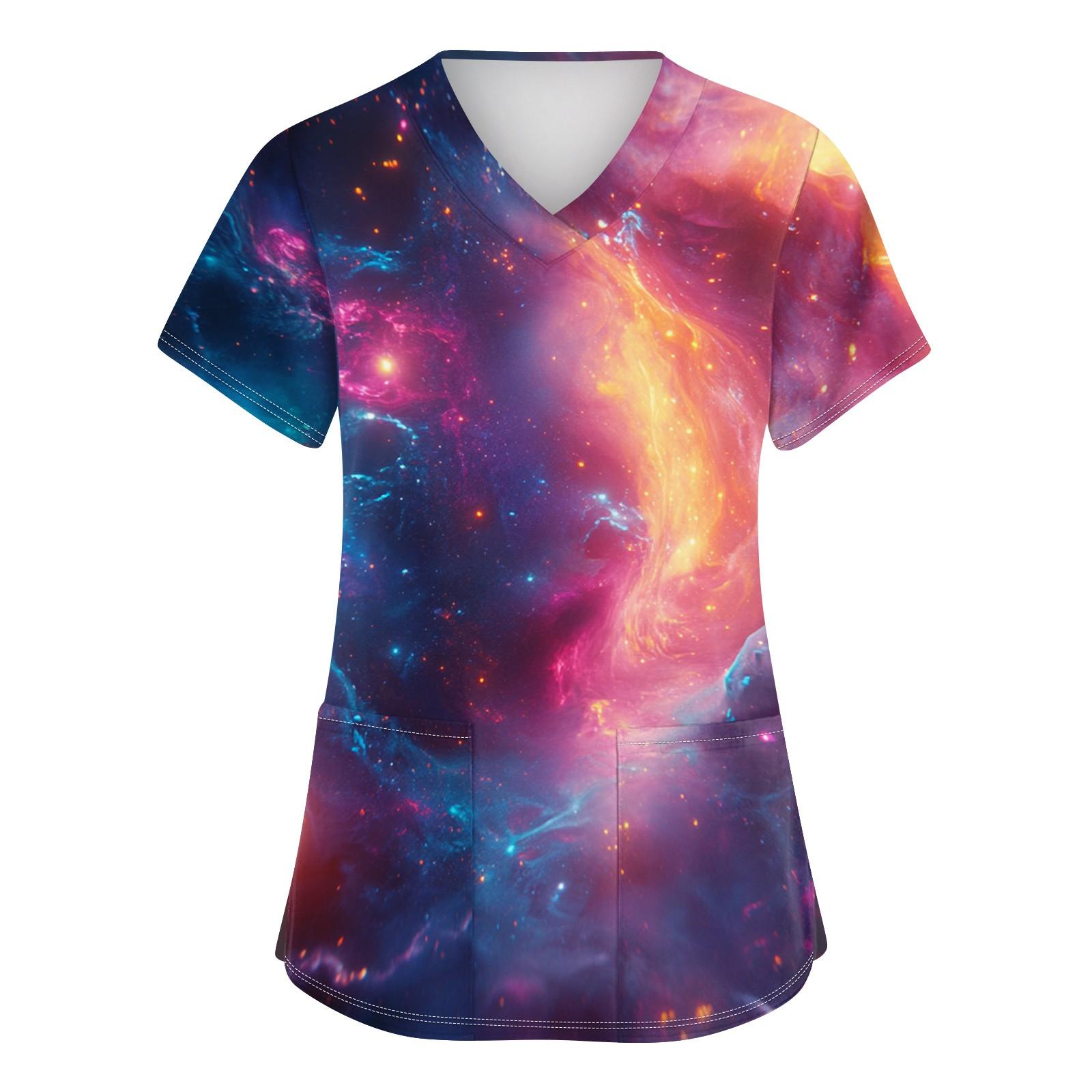 

Женская мода с v-образным вырезом, короткими рукавами и карманами, топы с принтом XL