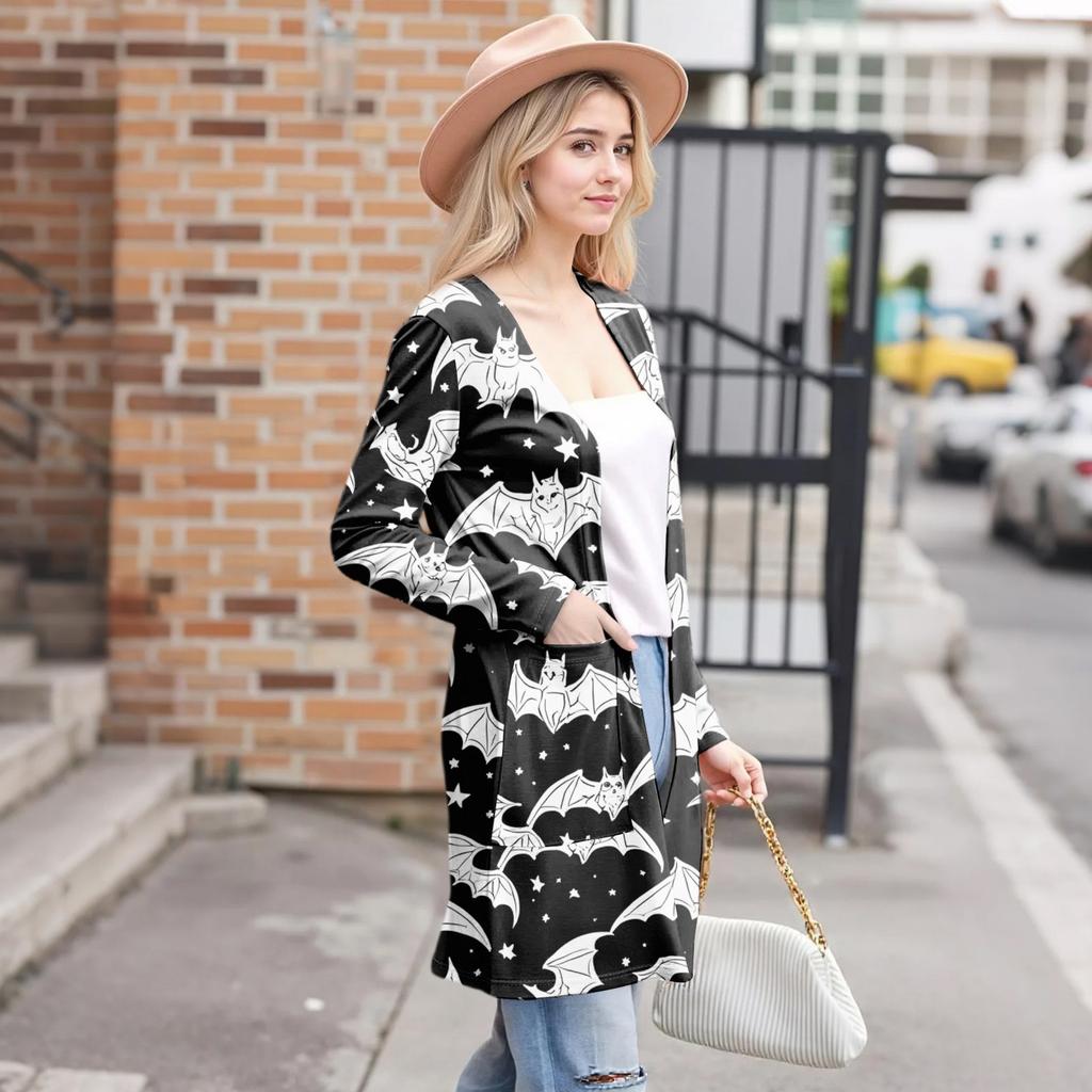 Women's Fashion Casual Comfortable Halloween Printed Mid-Length Cardigan With Pockets Jacket