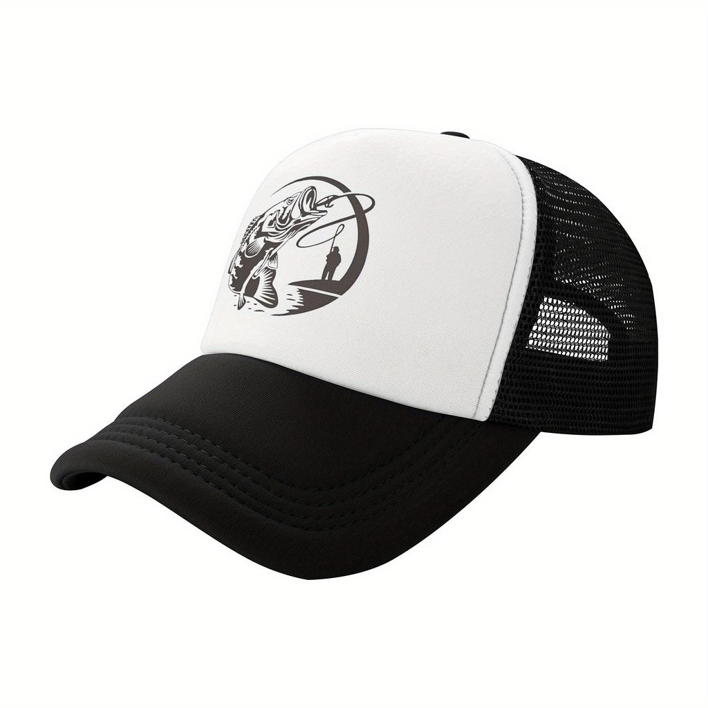 Bass Fishing Jumper Fisherman Silhouette Trucker Hat Breathable Mesh Back Adjustable Cap Casual