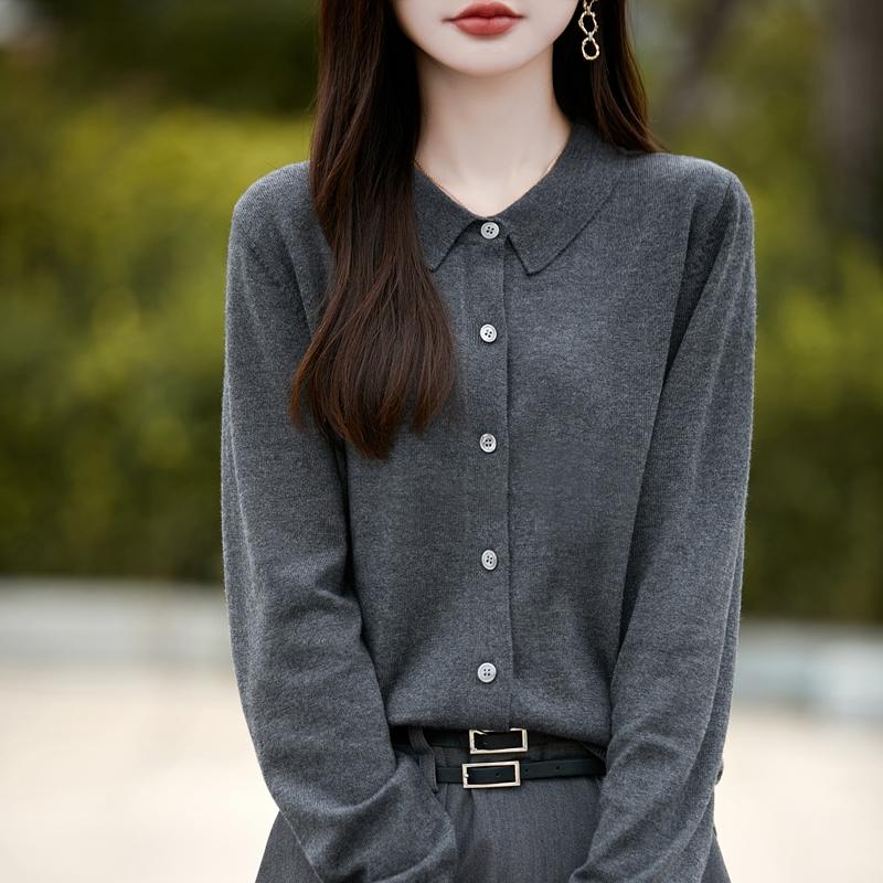 Dámský kašmírový kardigan Qinghe kašmír 50% vlna 50% hedvábí Dámský podzimní a zimní kašmírový kardigan měkký a hřejivý