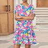 Women's Fashion Casual Round Neck Short Sleeve  Leaf Floral Print Dress