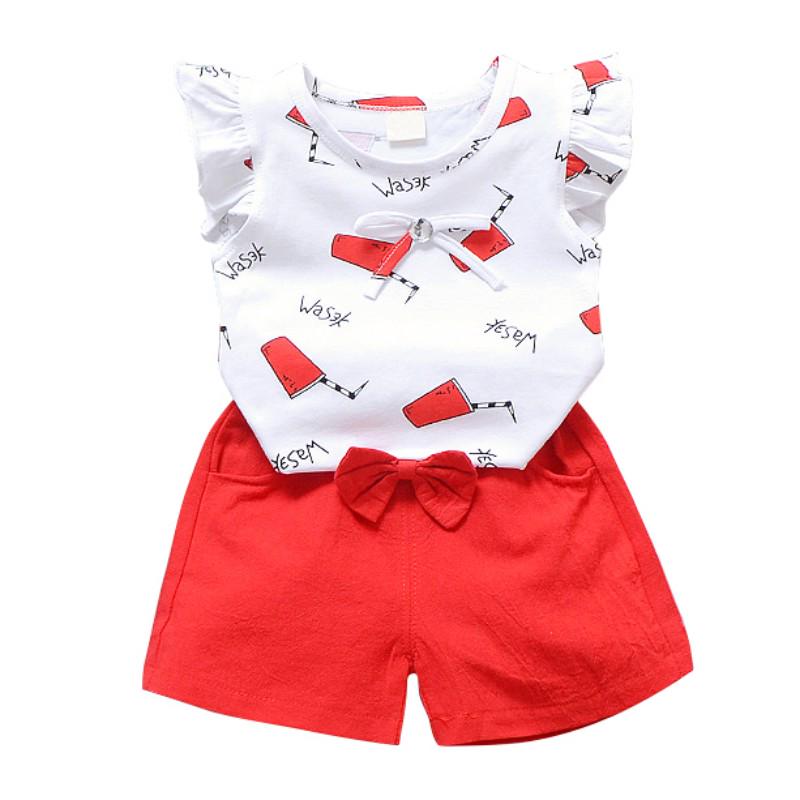 Buy Tshirt +Shorts Baby Girl Clothes Set Cartoon Print Tshirt + Bow