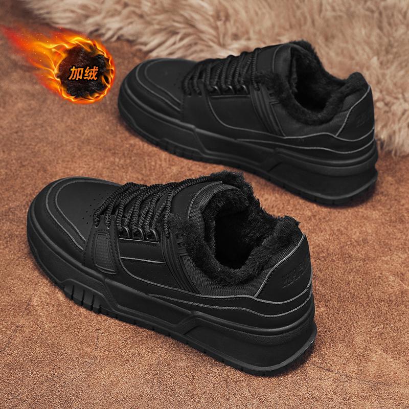 2024 Nuevos Zapatos Vulcanizados para Hombre Invierno Cálido Felpa Corta Casual Zapatillas Masculinas Outdoor Plano con Cordones Color Sólido Talla39-44