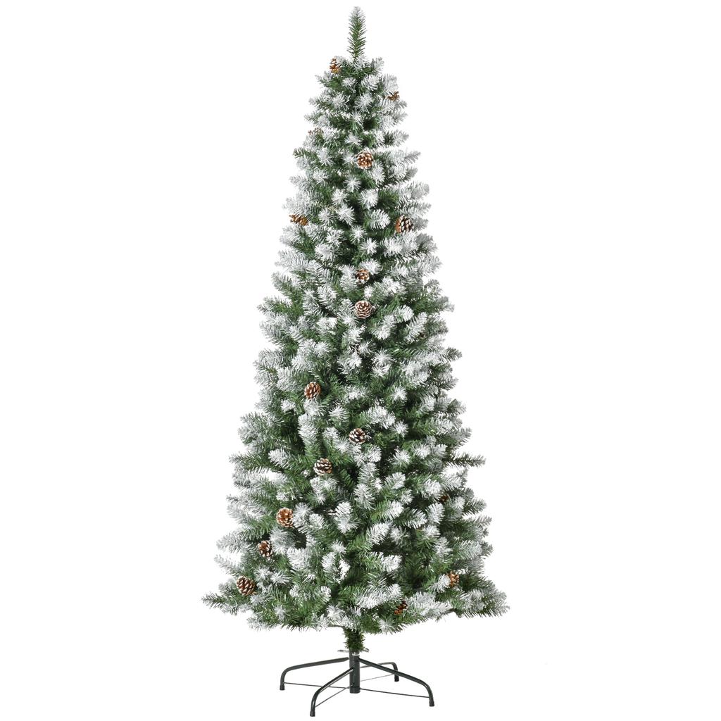 Artificial Christmas Tree, 630 Branches, 37 Pinecones, Snow-Covered Tips, Fire-Retardant, 180 cm
