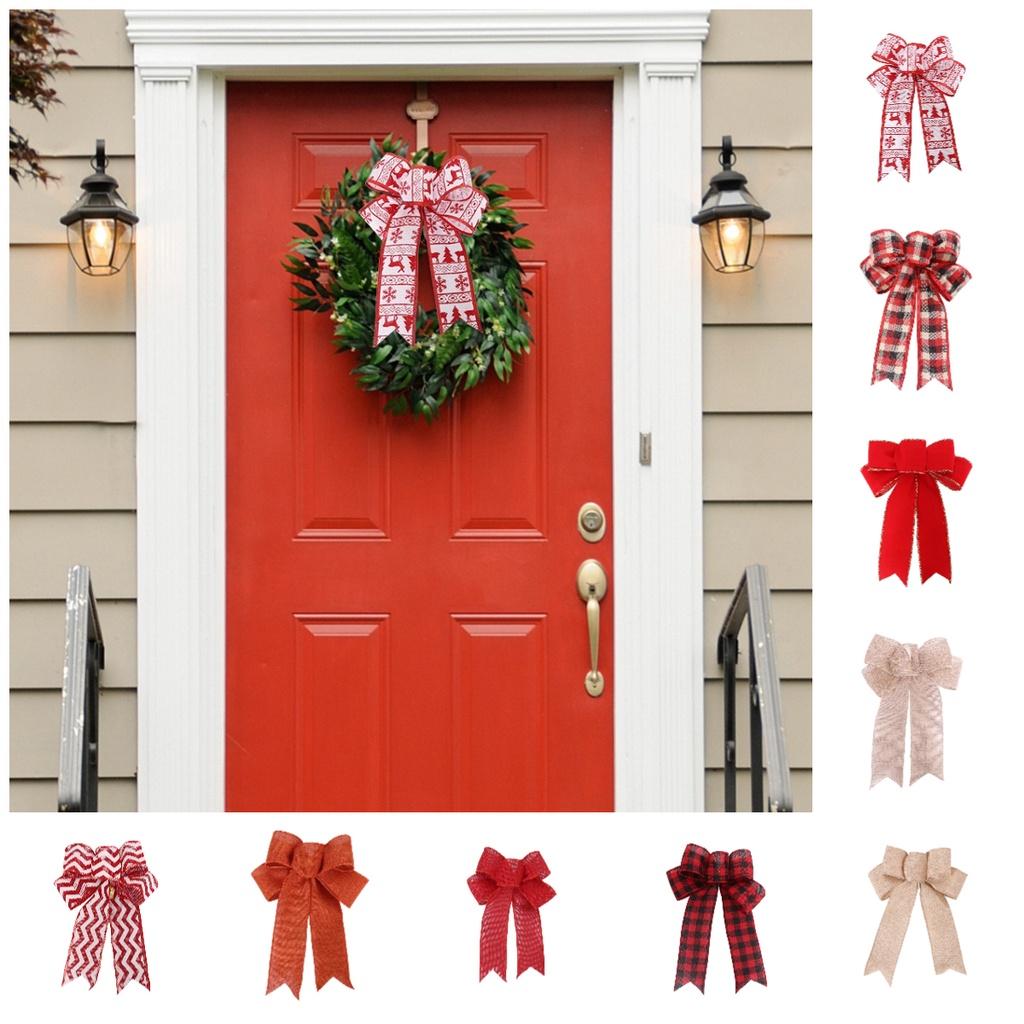 Christmas Tree Accessories Red Velvet Striped Bow Festive Decoration