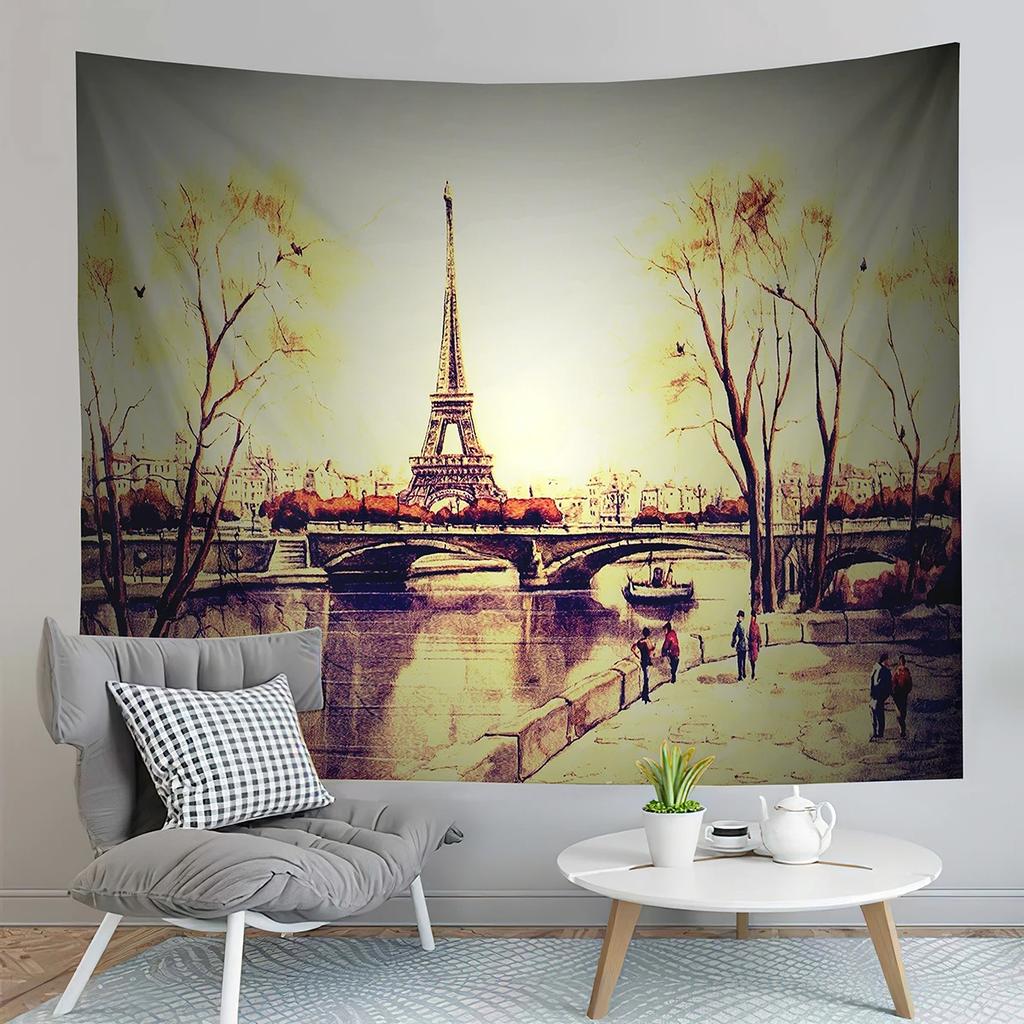 Eiffel Tower Tapestry Lover Couple Tapestry Romantic Scenery Tapestry Home Living Room Dorm Bedroom Aesthetics Decor Tapestries