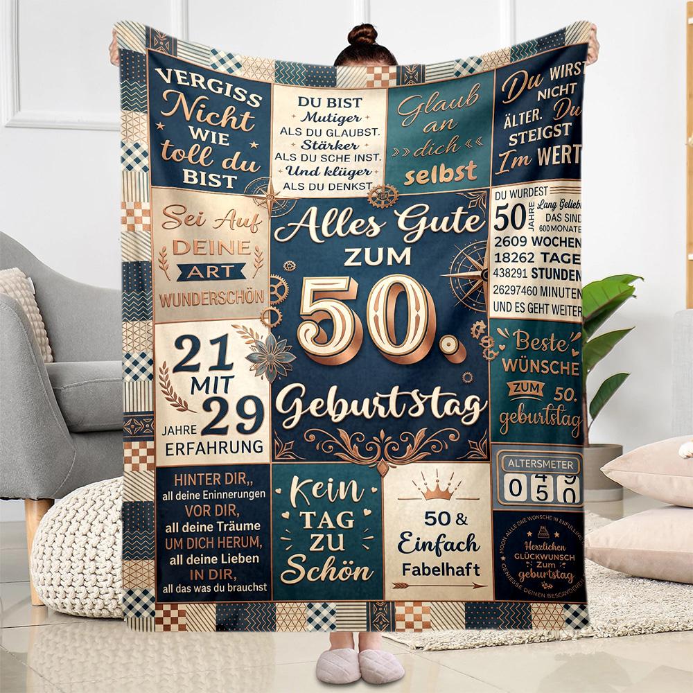 Happy 50th Birthday Quotes Blanket Comfortable Perfect for Livingroom Office Chair Bed All-Season Use Modern Style Best Holiday Gift for Friends Famil