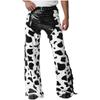 Men's Cow Print Flannel Chaps - Adjustable Waist Open Crotch Biking Pants with Side Tassels for Cowboy/Halloween (S-4XL)