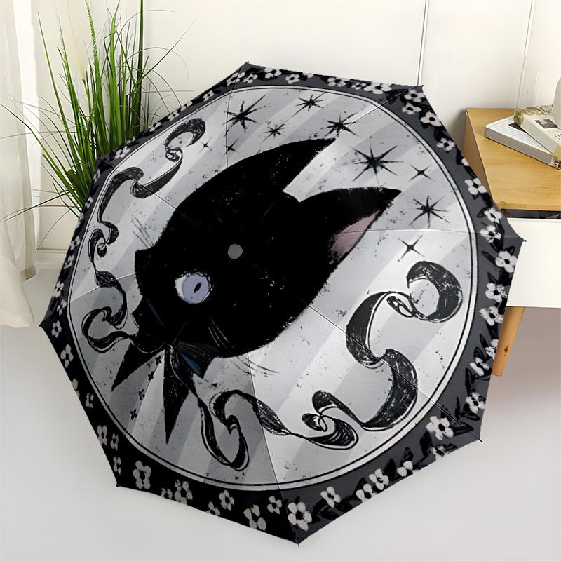1pc Cat Moon Automatic Open/Close Umbrella, Windproof, Folding Compact Umbrella with Lightweight Design for Women/Men096