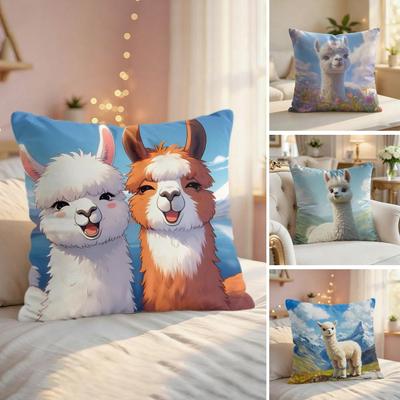 Classic Alpaca Cushion Cover Natural Linen Organic Fabric DoubleSided Printing Couch Pillow Covers Home Decor