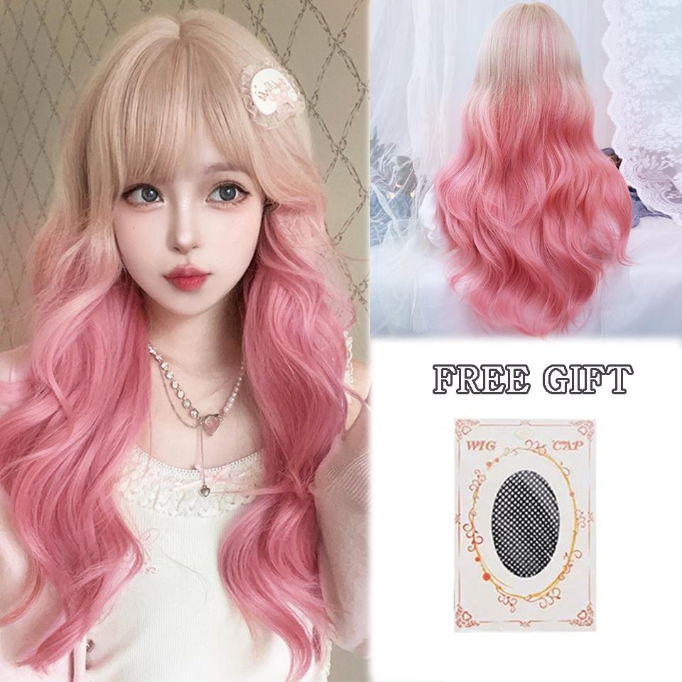 Synthetische rote Ombre schwarze Farbe Lolita lange gerade Perücken mit Pony tägliche Party Cosplay Perücke für Frauen