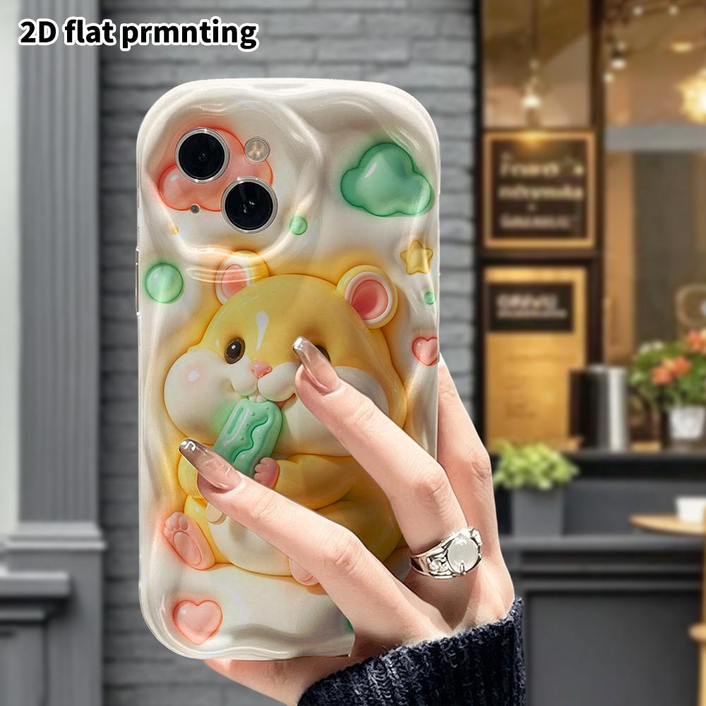 Phone Case: 2D flat design suitable for iPhone 18 17 16 15 14 13 Pro protective case, little yellow hamster eating popsicle, perfect Christmas and Hal
