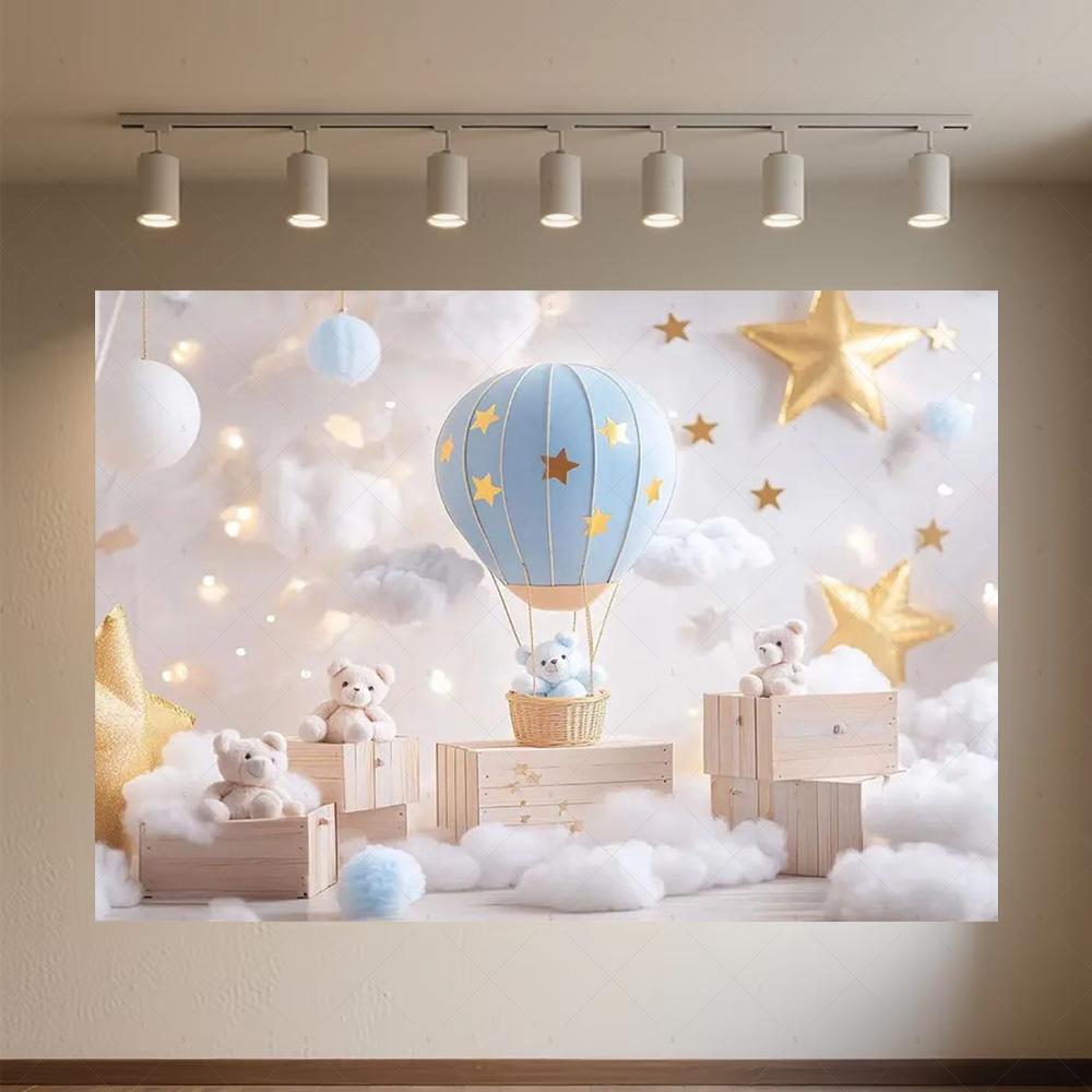 Cartoon Hot Air Balloon Teddy Bear Photography Backdrop Kids Birthday Party Decor Baby Shower Supplies Newborn Photo Shoot Prop