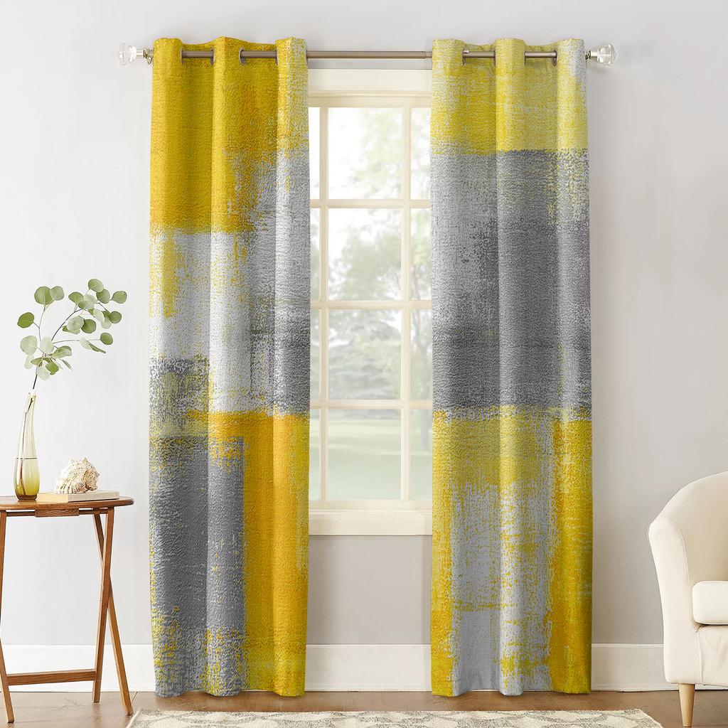Olieverf Abstract Geometrisch Geel Gordijnen Woondecoratie Woonkamer Gordijnen Badkamer Slaapkamer Raamgordijnen