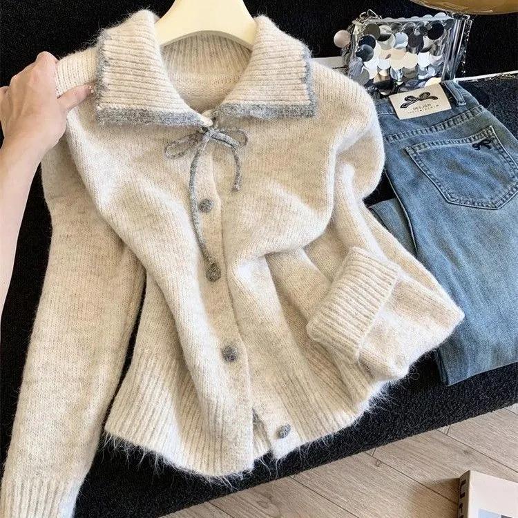 Sweaters Coat Cardigan for Women Winter Thickened Solid Color Loose Long Sleeve Knit Sweaters Coat