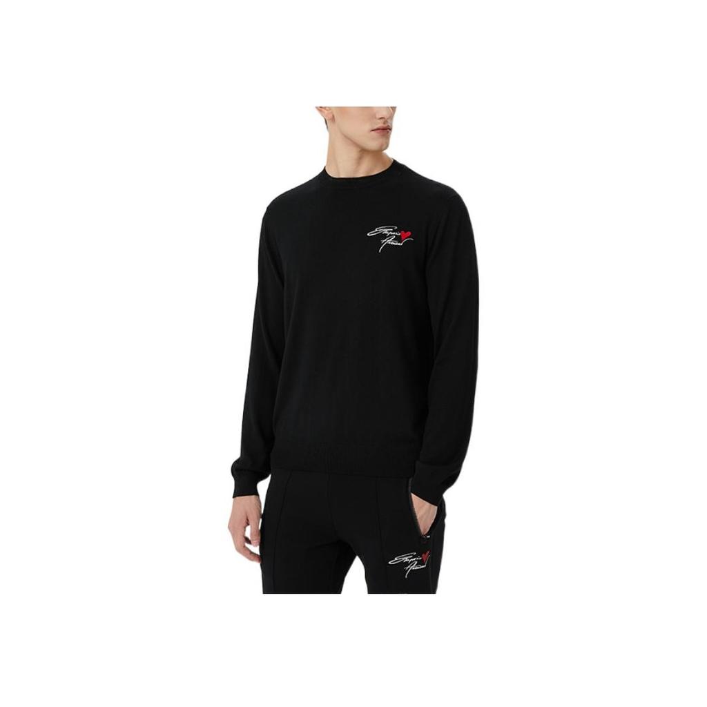 Emporio Armani Ss22 Solid Color Logo Embroidered Wool Long Sleeve Sweater Men Sweater Black 6L1MU41MCXZ-0999
