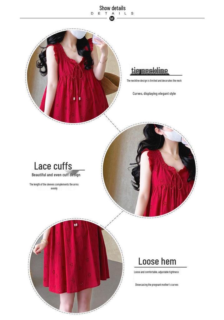 2026 Summer Sleeveless Maternity Doll Dress - Age-Reducing, Hollow Out, Loose Fit, Sweet Belly Covering Vest Design