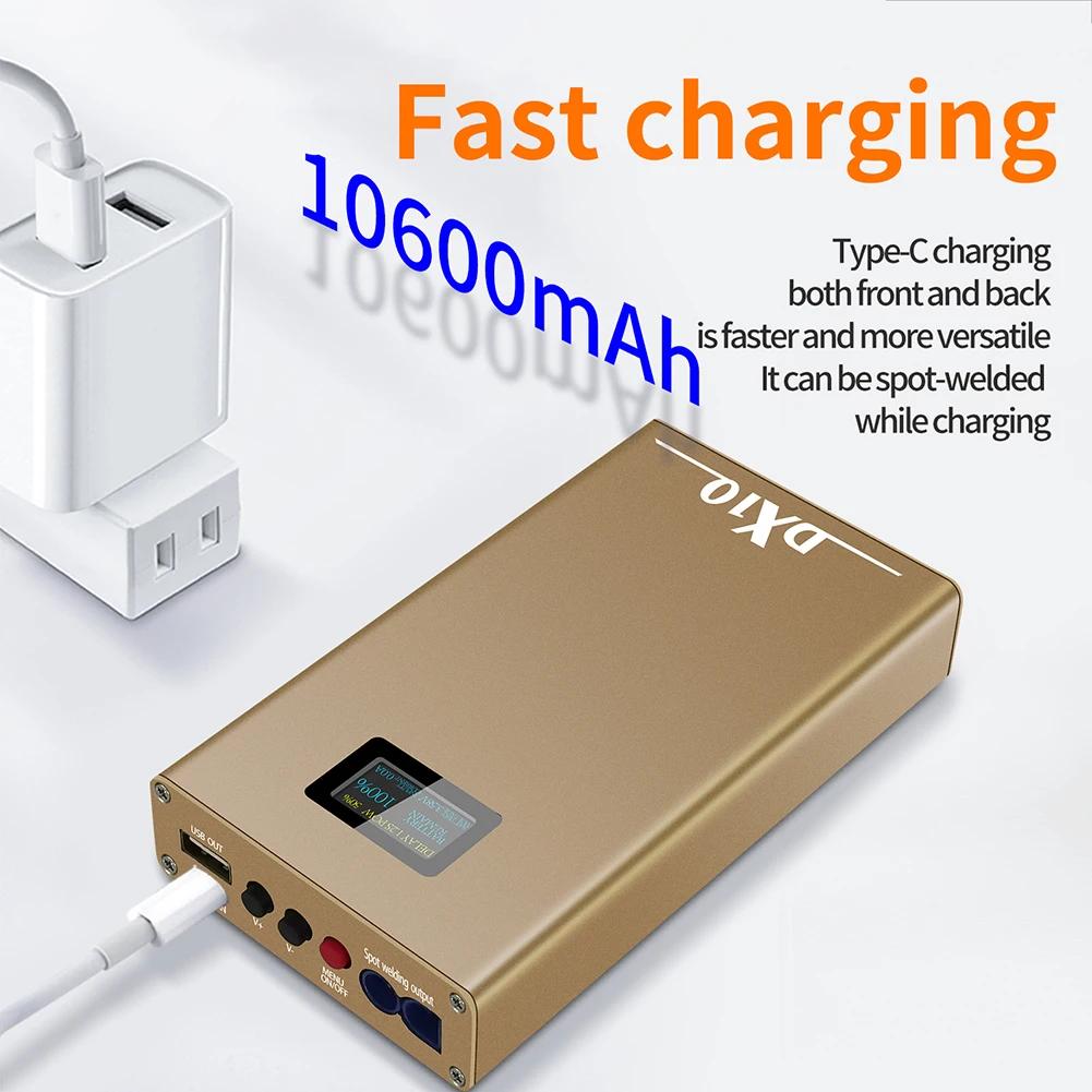 DX10 10600 mAh Tragbares Punktschweißgerät OLED Einstellbarer Akku Punktschweißgerät Schweißwerkzeuge 0,1/0,12 mm Nickel 18650 Punktstifte