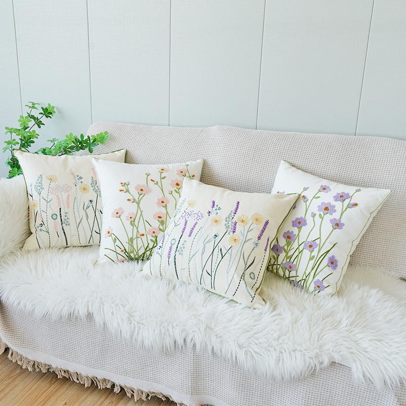 45x45cm Cotton Sofa Pillowcase Cojines Decoration Living Room Floral Embroidery Throw Cushion Cover Headboard Pillowcases
