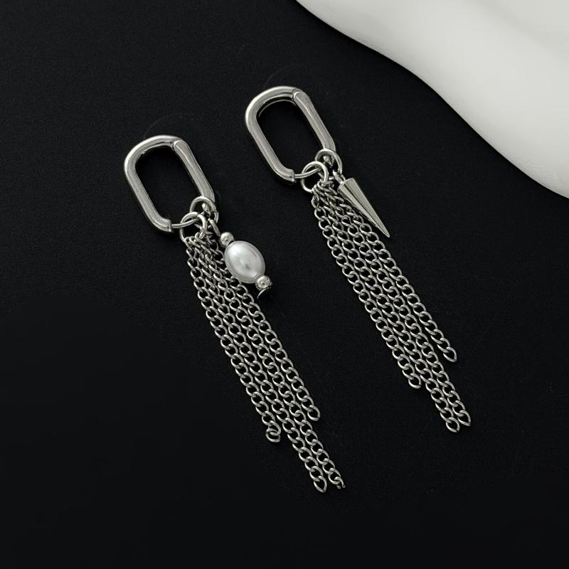 Gothic Cross Rivet Pearl Tassel Dangle Hoop Earrings Asymmetric Huggie Earrings For Women Daily Party Jewelry Accessories Gifts