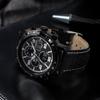 PINDOWS Analog-Digital Watch, Retro Racing Perforated Genuine Leather Strap Model PDS-642, Black, Men's