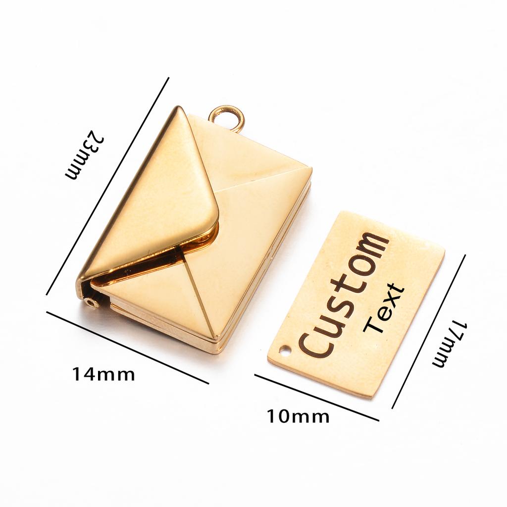 Stainless Steel Customized Letter Envelope Necklace Locket Jewelry Secret Love Note Pendant Engraved Note Photo for Women