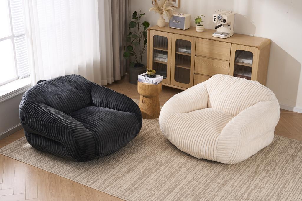 Sedia Sacco per Adulti, Sedia Lounge in Morbido Velluto a Coste, Confezionata Sottovuoto e Senza Montaggio, per Soggiorno, Camera da Letto, Balcone(beige)