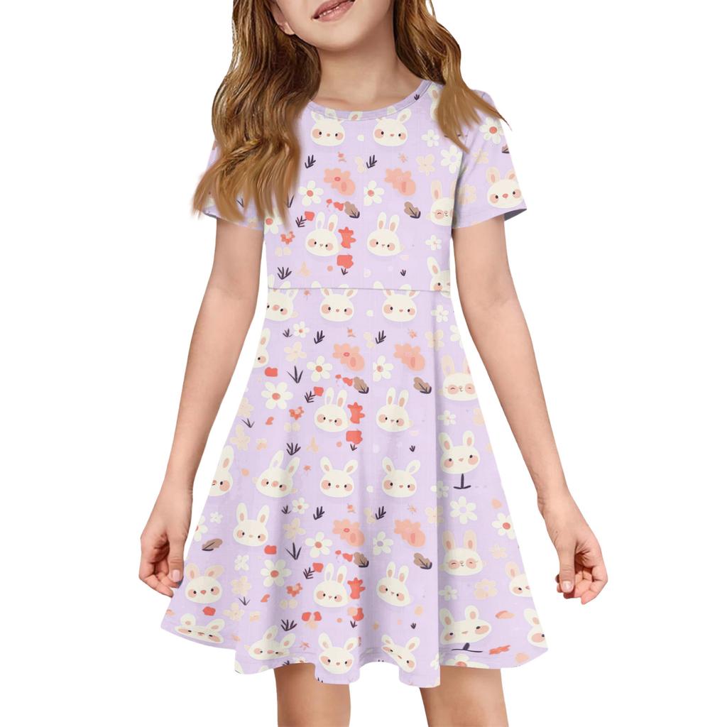 Girl Summer Dress Color & Print Short Sleeve Dress With Pocket Casual Dress Shorts Sleeve Party Dress Easter Day