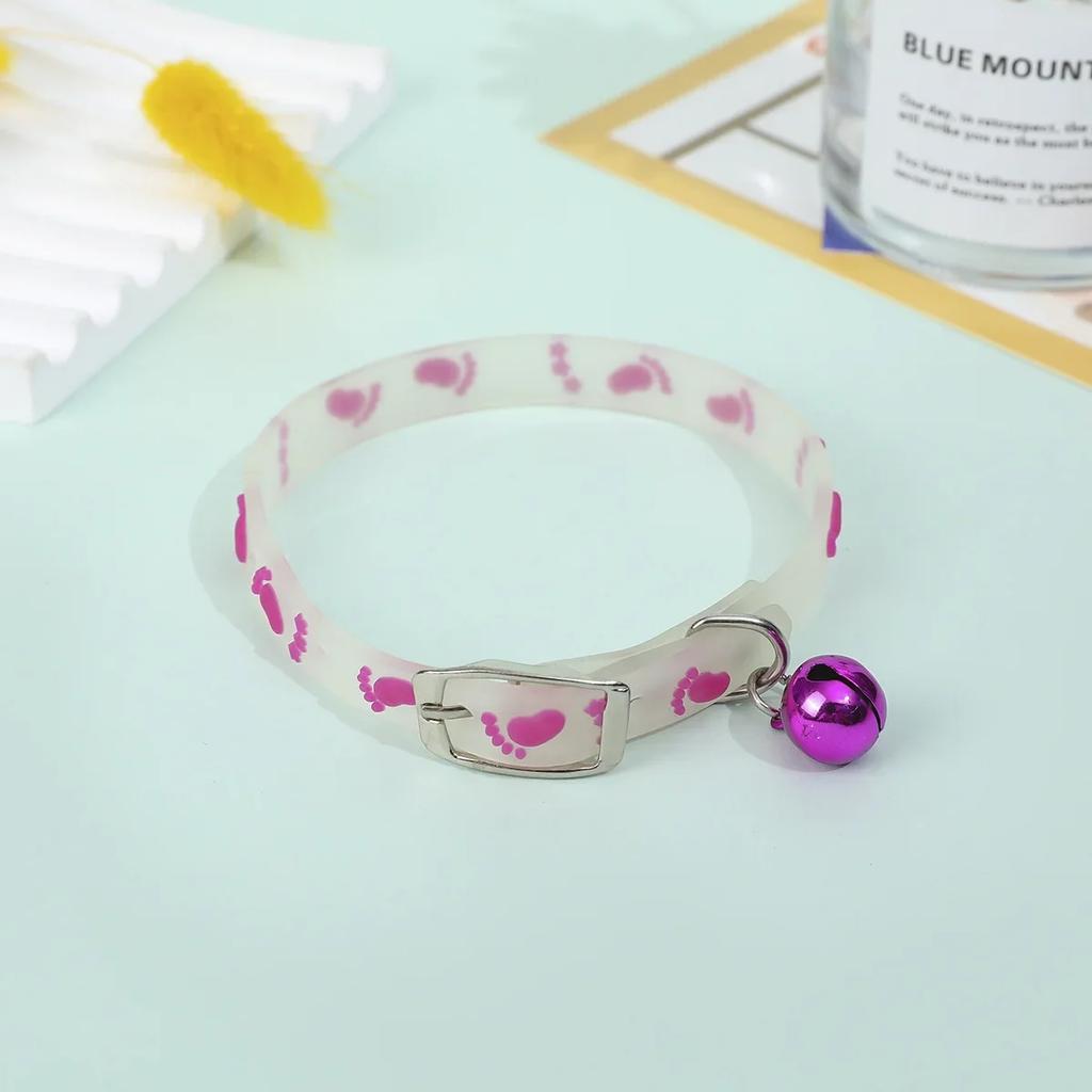 Luminous Cat Necklace Glowing Small Dog Cat Collar Anti-Loss Fluorescent Silicone Cat Bell Collar Neck Ring Pet Cat Accessories