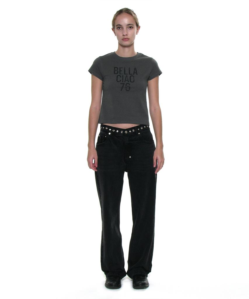 PARTIMENTO WOMEN Ciao Bella 76 Printed Short Sleeve Tee_Charcoal