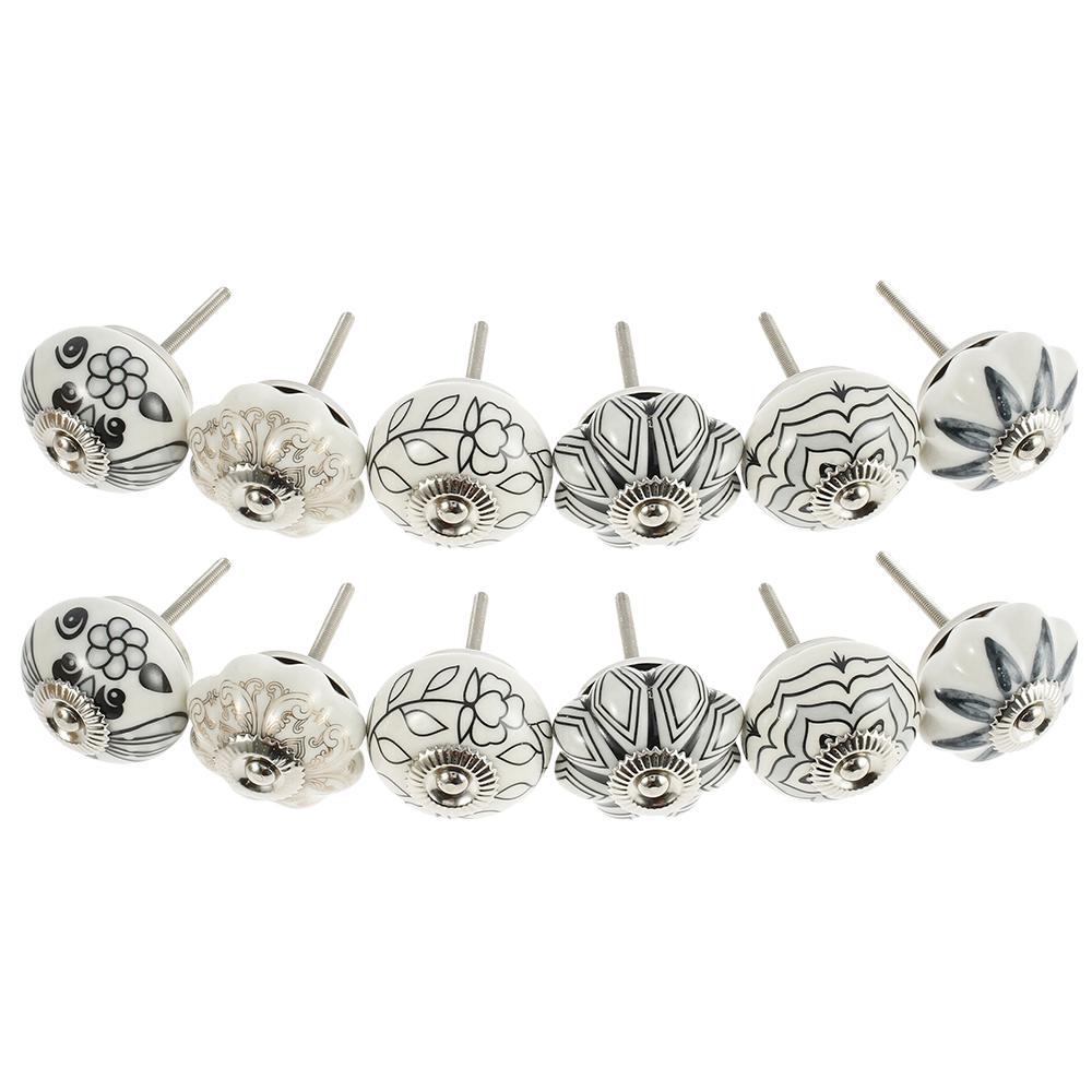 

12 шт. Винтажные керамические ручки для ящиков Круглые ручки-ручки для дверей шкафов Одно отверстие Прочная ручка-ручка для ящика Набор фарфоровых ручек 40MM