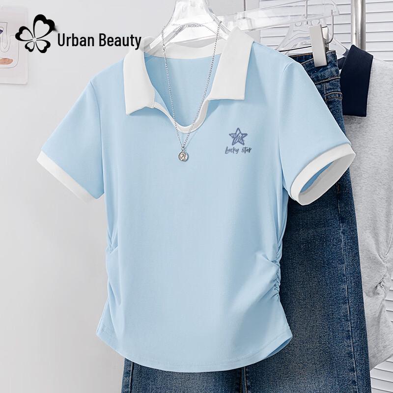 

Urban Beauty 2026 Summer U-Neck Color Block Short Sleeve T-Shirt M