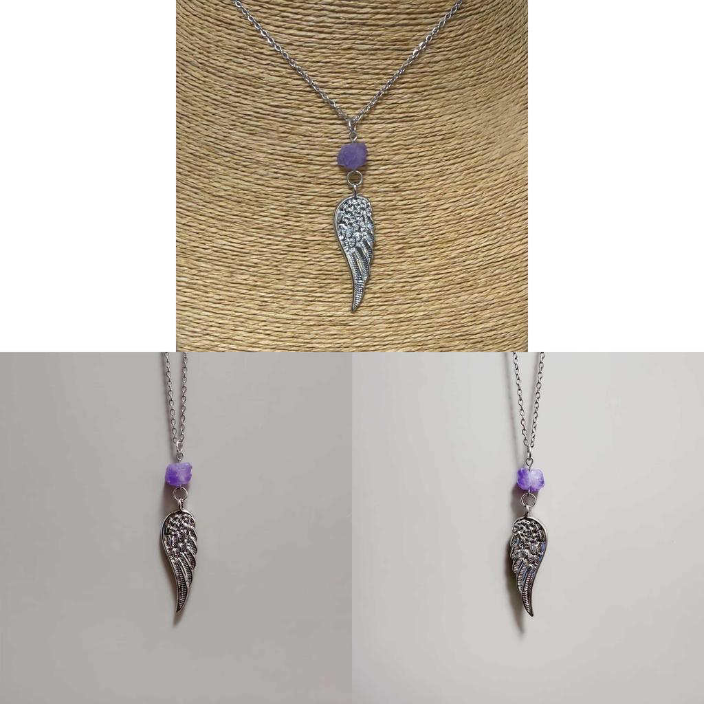 Angel Wing Necklace With Purple Water Crystal For Party Wear