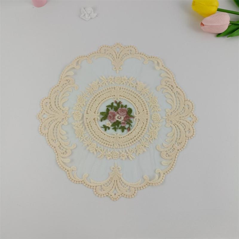 28 Cm Lace Coaster Embroidery Retro Lace Placemat Dust Cover Towel Coffee Table Mat Decoration