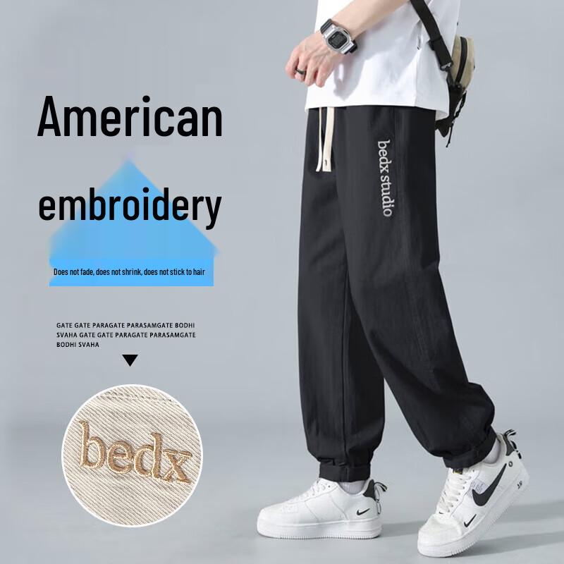 

Dingfengbaoluo Men s Japanese-American Style Embroidered Loose Fit Workwear Pants L