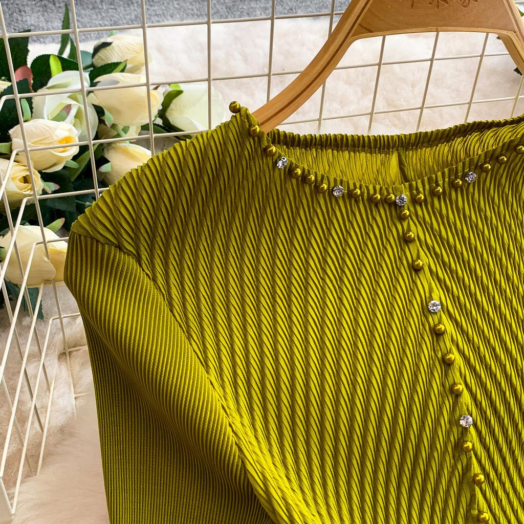 Elegant V-neck Long Sleeve Pleated Dress for Women Orange Red Pearl Trim Belted Waist 3D Flower Hem Midi Dresses Women