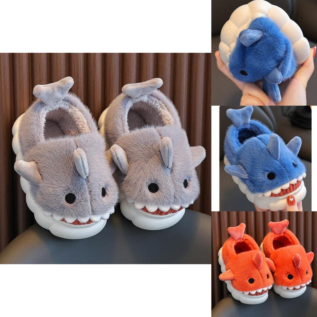 Cozy Waterproof Kids Shark Slippers For Boys Girls Warm Indoor Winter House Shoes