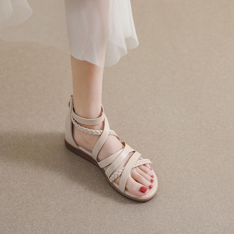 Fashion Narrow Band Cover Heel Gladiator Sandals Women Low Heel Wedges Summer Shoes Zip Open Ankle Strap Sandalias Mujer 2025