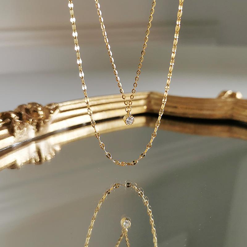 

925 Sterling Silver French Simple Crystal Pendant Clavicle Chain Double Necklace Female Classic Fashion Party Jewelry Gift