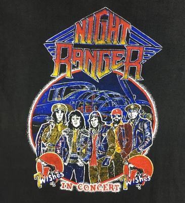 HOT Vintage 80s Night Ranger T Shirt Large 7 Wishes Tour 1986 Concert Tee