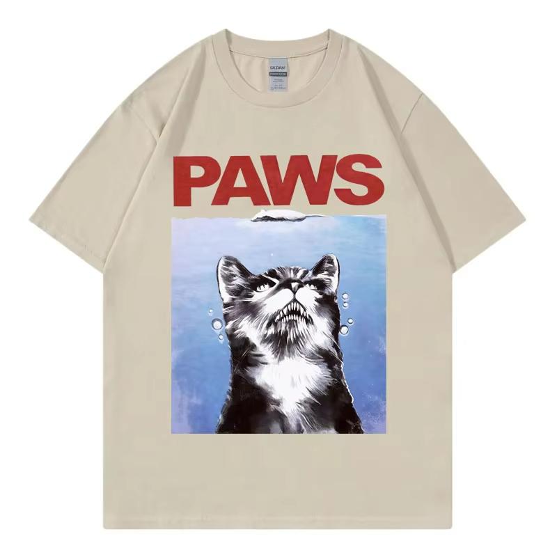 Funny Paws Jaws Cat T-Shirt Men Women Clothing Gothic Fashion Short Sleeve T-shirts Summer High Quality Cotton Oversized T Shirt