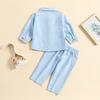 Fashion Toddler Boys' Linen Cotton 2-Piece Outfit Long Sleeve Shirt & Pants Set