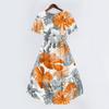 Women Casual V Neck Short Sleeve Floral Print Dress Vintage Style Midi Length Summer Dress with Wrap Design and Flared Skirt